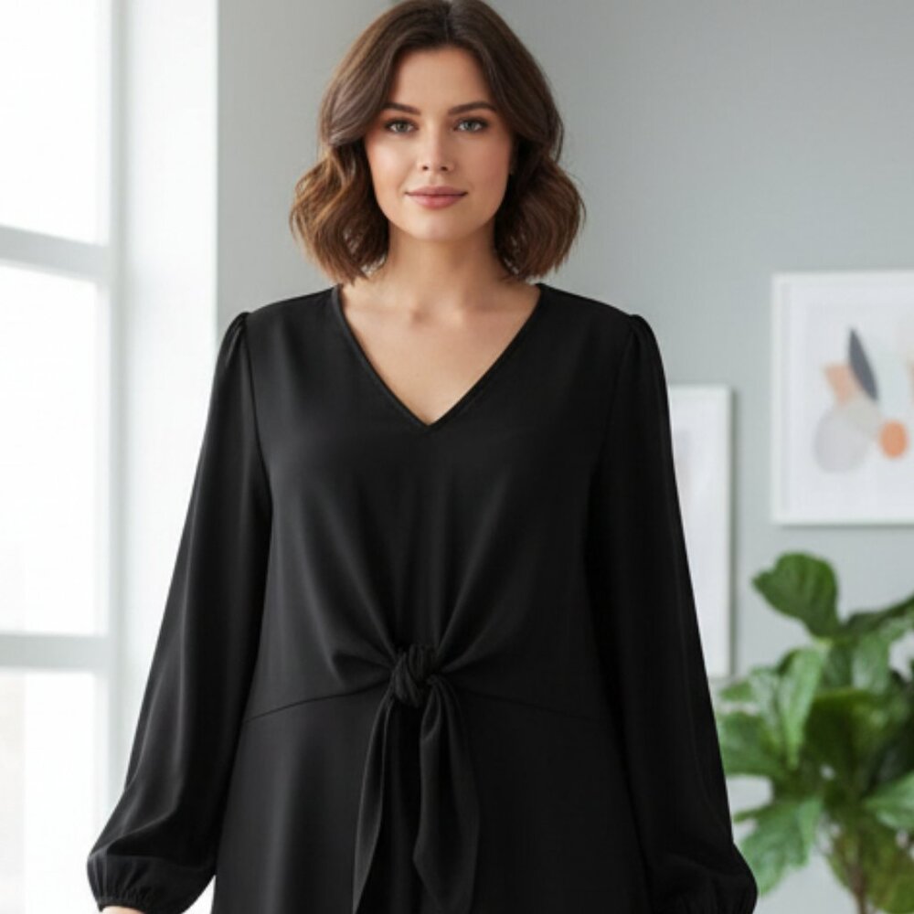 Bloomchic 18 20 Tunic Top Black LS Knot Front Boho Chic Edgy Whimsigoth Casual